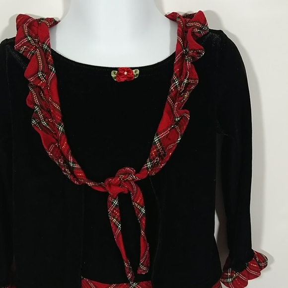 Girls Holiday Dress 3T Velvet Plaid Red Black - Picture 3 of 10
